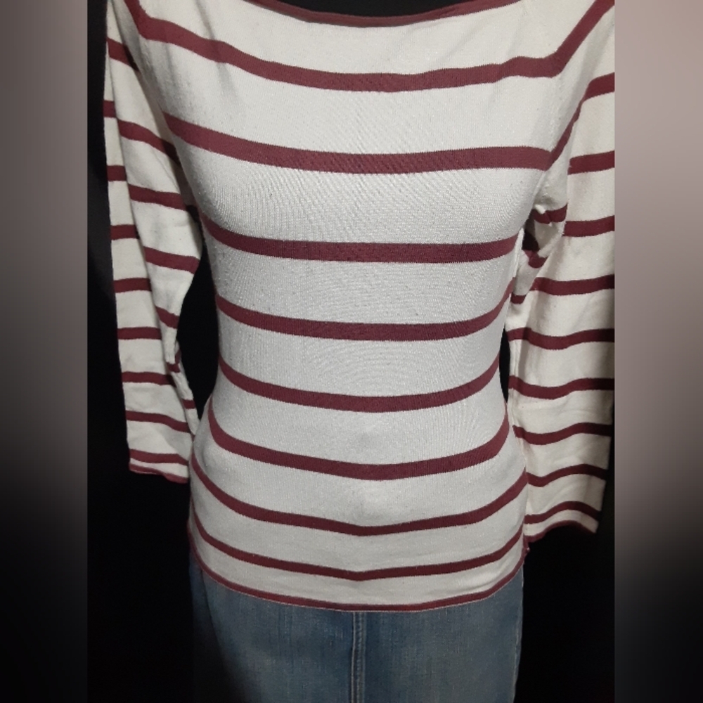 H&M Striped White and Red Top Women's Size L Coastle Nautica Sailor - Picture 3 of 5